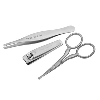 TWEEZERMAN Kit de soins pour hommes (Men's Ultimate Grooming Kit, y compris ciseaux pour cheveux faciaux et coupe-ongles, acier inoxydable), argent