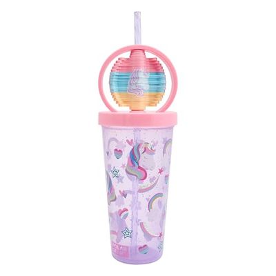 Polar Gear Unicorn 530ml Fidget Spinner Tumbler - Fun & Interactive Drinkware for Kids, BPA-Free, Spill-Proof Lid