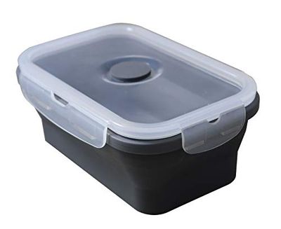 Fackelmann Fiambrera Plegable Térmica para Comida Caliente y Fría, Silicona con cierres herméticos, resistente a 230ºC, apto para microondas, frigorífico y congelador, gris y transparente, 540ml, 1ud.