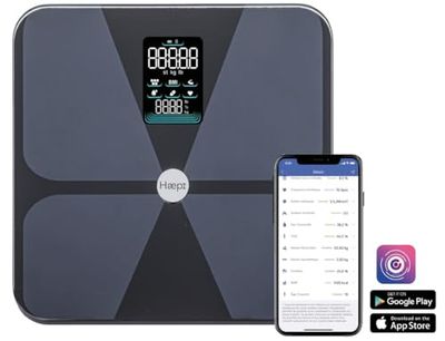 Haepi-Balance Connectée Bluetooth - Analyse 15 Données (BMI, Graisse, Os, Muscle, Eau) via app - Piles incluses - Garantie 15ans.