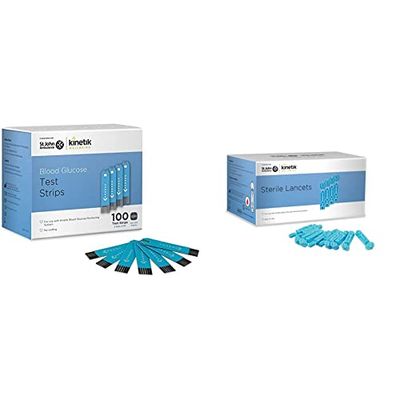 Kinetik Wellbeing Blood Glucose Test Strips (Pack of 100) – Used by The NHS & Kinetik Wellbeing Sterile Lancets (Pack of 200) – Used by The NHS – in Association with St John Ambulance