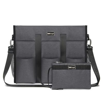TOPDesign Bolsa de mano resistente al agua con 13 bolsillos exteriores e interiores, cierre de cremallera superior y soporte inferior grueso, Gray-Pro, Large-Pro