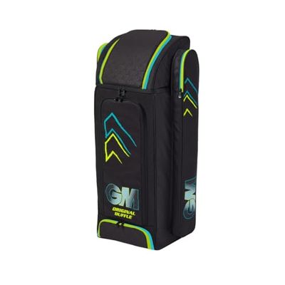 Gunn & Moore GM Sac de Sport de Cricket | Original | Poches pour Batte Pleine Longueur et Sangles réglables | Volume 109 litres | Polyester 600 Deniers résistant | Noir, Cyan et Fluo