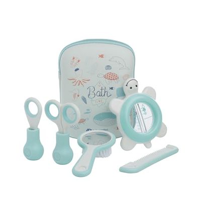 Bébéconfort Trousse de Toilette pour Bébé: Brosse à Cheveux pour Bébé, Peigne pour Bébé avec Miroir, Coupe-Ongles pour Bébé, Ciseaux pour Bébé et Thermomètre de Bain pour Bébé, 0m+, Water World
