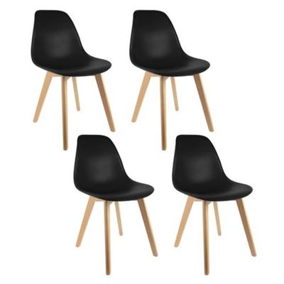 THE HOME DECO FACTORY HD3075 Lot de 4 Chaises Salle à Manger Bureau Retro Scandinave Noir Pied Bois, PP, 46,2 x 52 x 86,4 cm