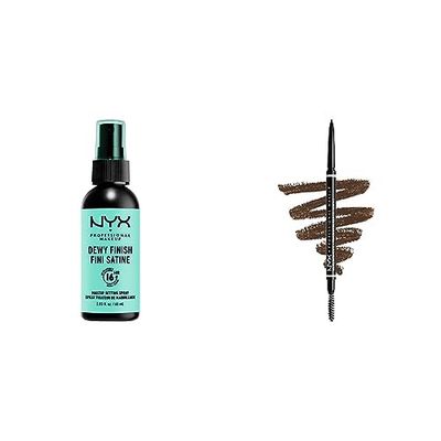 NYX Professional Makeup Spray Fixateur, Tenue Longue Durée, Fini Velouté, 60 mL & Crayon à Sourcils Micro Brow Pencil, Crayon Ultra-Fin Double-Embout