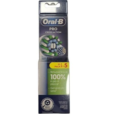 Oral-B Cross Action Têtes de brosse à dents électrique, lot de 5 têtes de rechange blanches, poils angulaires qui s'adaptent à chaque dent pour un nettoyage en profondeur