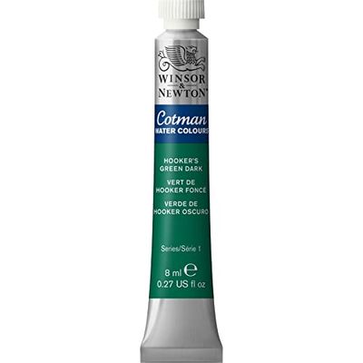 Winsor & Newton 8840094 Cotman aquarelverf Studio waterverf, levendige hoogwaardige kleuren met zeer goede verwerkingseigenschappen 8 ml tube -Hookers Green Dark