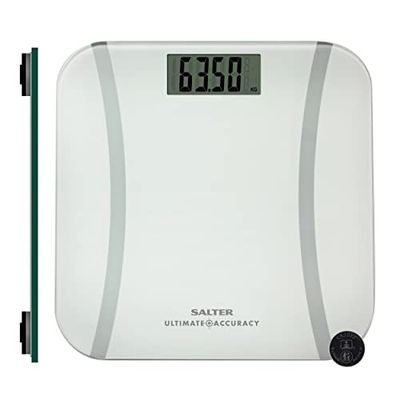 Salter 9073 WH3R Elektronische weegschaal met ultieme nauwkeurigheid, stappen van 50 g voor nauwkeurige metingen, instapmodel, inclusief tapijtvoeten, maximale capaciteit 180 kg, wit