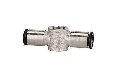 Raccord en T pour vis creuse G 1/4 pour tuyau extérieur Ø 8 mm, pression de travail max. 16 bar, fonctionnement -20 °C à 70 °C, MS vern.