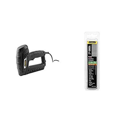 Stanley STHT6-70414 - Grapadora eléctrica para grapa A y calvos + Stanley 1-SWK-BN0625T Clavos/Brad 8/300 / E/Tipo J, 15 mm-1000 u, 15mm, Set de 1000 Piezas