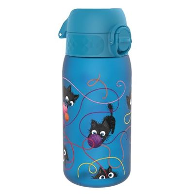ION8 Kinder Waterfles, 350 ml/12 oz, Lekvrij, Makkelijk te Openen, Veilige Vergrendeling, Vaatwasmachinebestendig, BPA Vrij, Draaghandvat, Makkelijk Schoon te Maken, Geurvrij, Speelse Katten Ontwerp