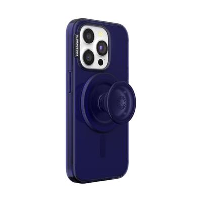 PopSockets Funda para iPhone 15 Pro con Agarre Redondo para teléfono Compatible con MagSafe, Funda de teléfono para iPhone 15 Pro, Compatible con Carga inalámbrica, Color Azul Marino