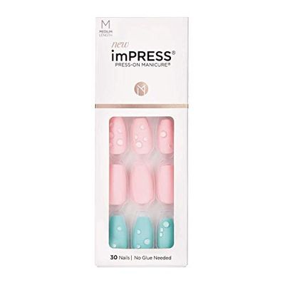 KISS imPRESS Press-On Manicure, Dauwdruppel, Medium length vierkant, met PureFit-technologie, inclusief Prep Pad, Mini File, Cuticle Stick en 30 Fake Nails