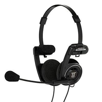 Koss Porta Pro Communicatieheadset, dubbelzijdig, met elektret-microfoon, flexibel, handsfree, opvouwbaar, 3,5 mm TRRS-stekker, zwart