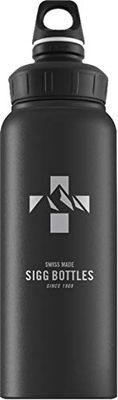 SIGG – sportvattenflaska i aluminium – WMB Mountain – klimatneutral certifierad – lämplig för kolsyrade drycker – läckagesäker – lätt – BPA-fri – svart med schweizisk design – 1 L