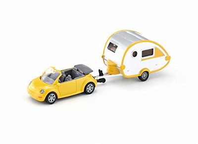 siku 1629, Carro com reboque de caravana, metal/plástico, amarelo/prateado, carnaval desmontável