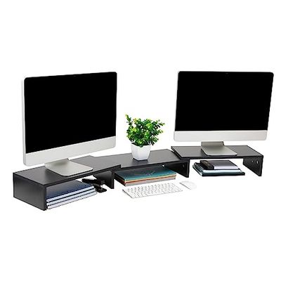 Mind Reader MDF Ajustable Doble, Elevador de 2 Laptop, TV, Soporte de Monitor de Varios Niveles para el hogar u Oficina, Tablero de Fibra de Densidad Media, Negro, 51.25" L x 9.25" W x 4.75" H