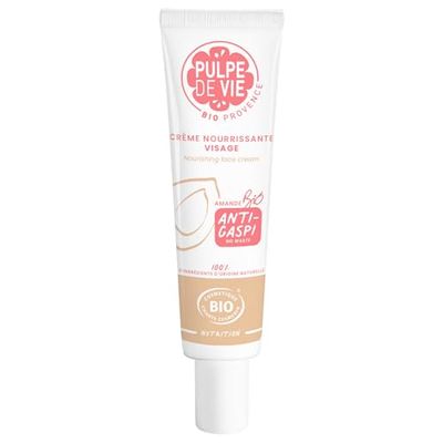 Pulpe de Vie - Crème Visage Certifiée BIO Caresse Veloutée 40ml - Anti-gaspi ! Amande - Soin Peaux Sèches à Très Sèches - Nourrissante & Protectrice - Ingrédients Naturels