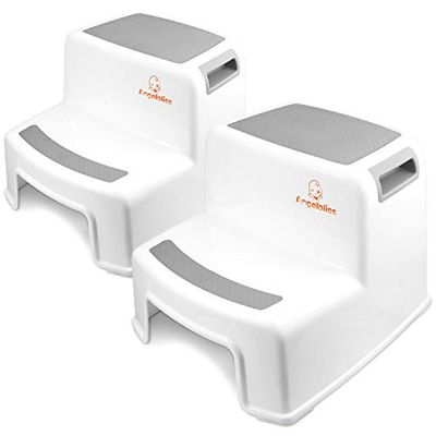 Angelbliss Dubbel höjd 2 stegspall för barn, mångsidig barnpall med halkfria mjuka grepp och säkra halkfria dynor, potträningspall för badrum, kök (grå 2-pack) (grå-2)