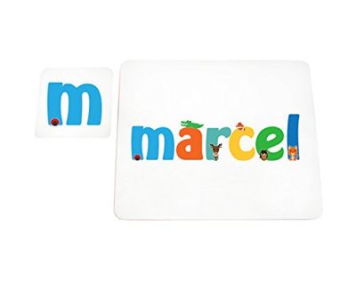 Little Helper MARCEL-COASTERANDPLACEMAT-15DE sous-Verre et Sets de Table personnalisés avec nom de Fille Finition Brillante Marcel