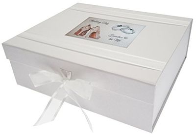 White Cotton Cards – Caja de Recuerdo de día, Nieto y su Esposa Grande, Zapatos y diseño de Anillos de Boda, Junta, Color Blanco, 27,2 x 32 x 11 cm