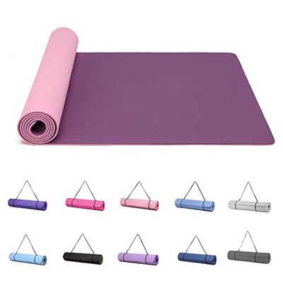 Good Nite Yogamat Oefenmatten Workout Pilates Fitness Mat voor Vrouwen Mannen Antislip Dikke 6mm Hoge Dichtheid Gymnastiekmatten met Draagriem Tpe 183 x 61 x 0,6 cm (Paars/Roze)