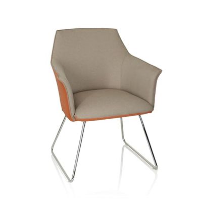 hjh OFFICE 601004 Designer stoel Arezzo V Stof/kunstleer bezoekersstoel met onderstel eetkamerstoel beige/oranje