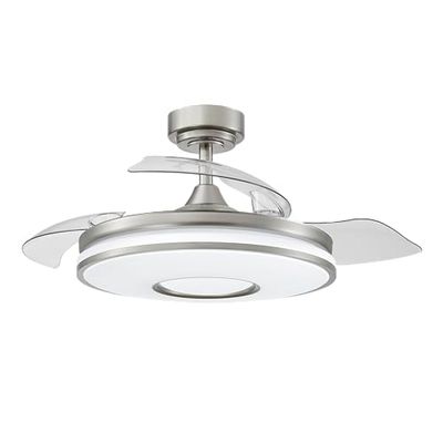 Eden pulse Ventilateur Dani 72 W, 7200 lm, en nickel, avec 3 pales dépliables, 6 vitesses (108D), 3000-4000-6000 K, télécommande, mémoire et minuterie 24 heures.