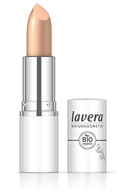 lavera Cream Glow pomadka do ust Peachy Nude 04 – intensywny kolor – błyszczące wykończenie – wysoki komfort noszenia – trwałość do 6 godzin – wegańska – naturalny kosmetyk (1 x 18 g)