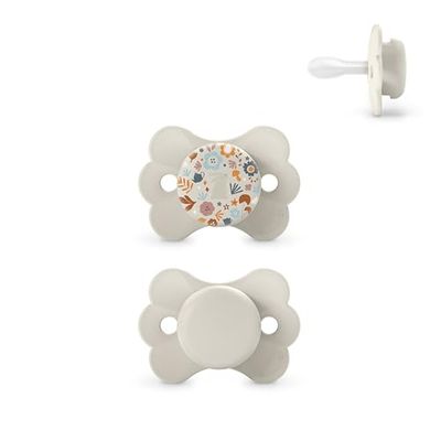 Suavinex, Pack de 2 Chupetes con Tetina Fisiológica de Silicona SX Pro, Tetina Simétrica, Plana y Flexible, para Bebés 0/6 Meses y Recién Nacidos, Respeta el Desarrollo Bucodental, Wonderland Beige