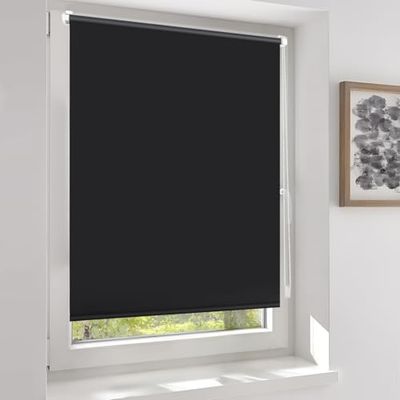 Sekey Klemmfix - Store Enrouleur occultant sans perçage - Double Face - Couleur Unie - Cordon de Traction latérale - Protection Solaire et Brise-Vue - Store occultant - 90 x 150 cm - Noir