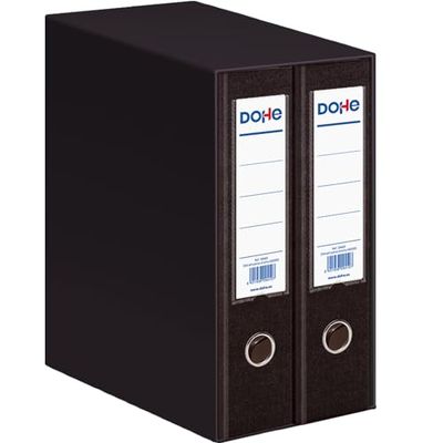 Dohe - 2 Ring Binder (2 pcs.) - Size A4 (28.5x32 cm), Spine Width 7 cm, Capacity 520 Sheets, Protective Box, Opening Lever, Interchangeable Card Holder - Black