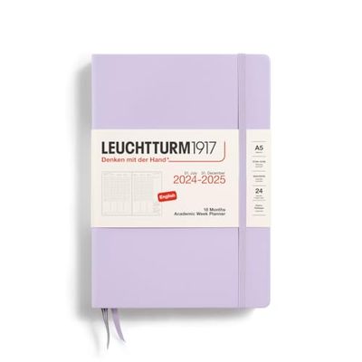 LEUCHTTURM1917 370725 - Agenda settimanale accademica 2025, formato A5, copertina rigida, 18 mesi, a righe, colore: viola, inglese