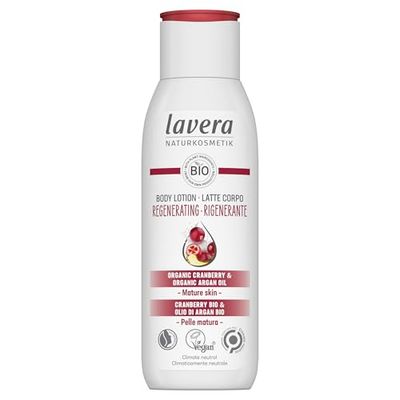 lavera Body Milk Regenerating - Body Lotion with Organic Cranberry & Organic Argan Oil - Vegan - Firming Care for Mature Skin - PETA Certified - Biodegradable - Natural Cosmetics (1 x 200 ml)