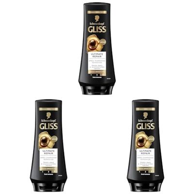 Schwarzkopf - Gliss - Après-Shampoing Ultimate Repair - Soin Cheveux Secs et Cheveux Abîmés - Répare et Renforce - 95% d'ingrédients d'origine naturelle - Flacon de 200ml (Lot de 3)