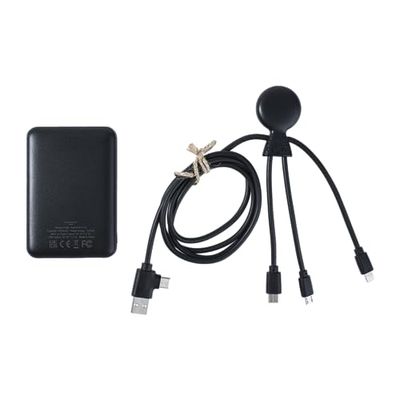 Batterie Externe Plastique Recyclé -Câble Multi USB 4 en 1 : USB C, USB, Lightning,Micro USB et Powerbank 5000mAh Charge Rapide pour Smartphone Universelle - Mr Bio Pack Long 1m Noir Xoopar