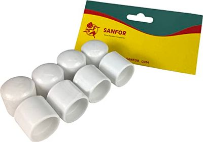 Sanfor | Embout en PVC | Protection pieds et tubes de 14 mm | Cannes de soutien | Embout cylindrique | Antidérapant, adhésif | Couleur blanche | 8 unités