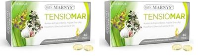 Tensiomar MARNYS, Para la tensión arterial, Favorece la Normal Función del Corazón, Cápsulas de Aceite de Espino Blanco, Olivo y Ajo, 60 Cápsulas (Paquete de 2)