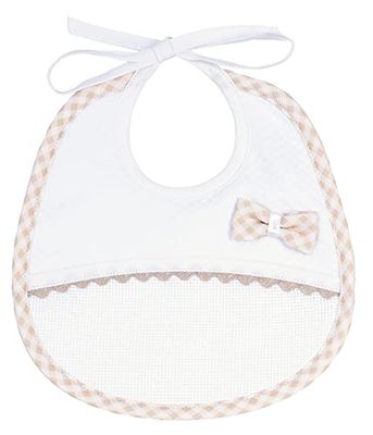 Filet - Babero Bebé de suave algodón con estampado de rombos Bolsillo de tela Aida para bordar | Mide 20 x 21 cm