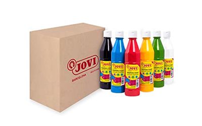 Jovi - Tempera liquide, boîte de 6 bouteilles de 500 ml, couleurs primaires, peinture à base d'ingrédients naturels, facile à laver, sans gluten, idéale pour un usage scolaire (506/6A)