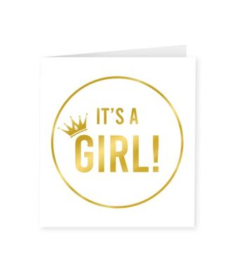 PD-Party 7028048 Baby Geboorte Kaart - It's a Girl, Goud/Wit, 15cm Lengte x 15cm Breedte x 0.5cm Hoogte