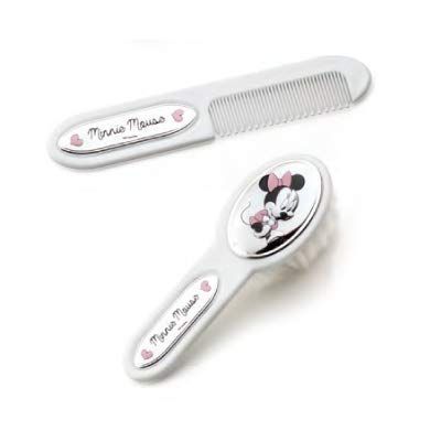 Disney Baby Petite enfance - Coffret cadeau avec brosse à cheveux et peigne indispensable entre les accessoires pour bébé avec finitions Minnie Mouse en argent