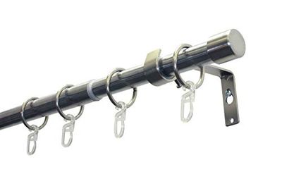 Gardinia Set con Bastone per Tende e Accessori, cap, 1 Binario Ø 19/16 mm, Estensibile da Entrambi i Lati, Effetto Acciaio Inox, 120-190 cm