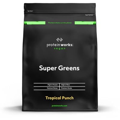 Protein Works - Super Greens Powder , Nutrient Dense Detox Shake , Supports Immune System , Vegan , 41 Shakes , Tropical Punch , 500g