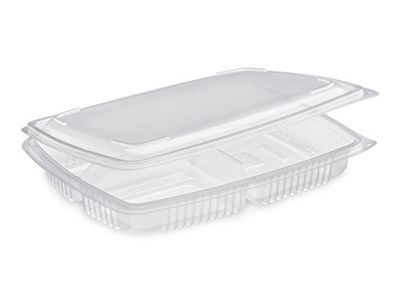 GUILLIN - ONDIPACK OK15053C CARTON DE 100 Boite 1380cc Micro-Ondable 3 Compartiments A Couvercle Charniere, Plastique, Transparent, 22,3 x 29,2 x 4,6 cm