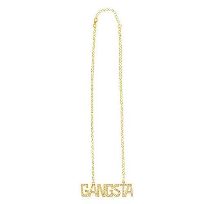 Boland 64335 - halsketting Gangsta, 1 stuk, eenheidsmaat, woord aan een gouden ketting, modesieraden, verkleding, accessoire, kostuum, carnaval, hiphop, themafeest