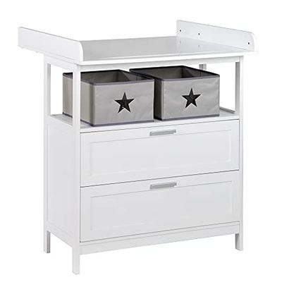 roba Commode à Langer Hamburg 2 Tiroirs - avec Plan Amovible + 2 Boîtes de Rangement en Toile - Fixation Murale Incluse - Convertible en Commode de Salon / Blanc
