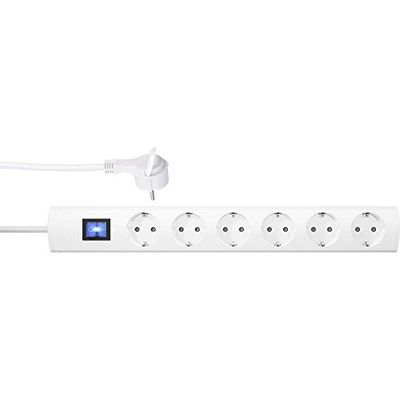 Kopp UNOversal® Extensão de 6 tomadas de 1,4 m com interruptor, tomada angular plana grande distância de latas, aparafusável proteção tátil, tomada múltipla branca - 233402004