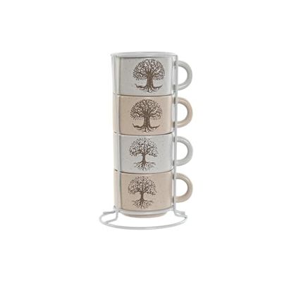 CAFE SET 4 GRES 10X7,5X5,7 150ML ARBOL DE LA VIDA